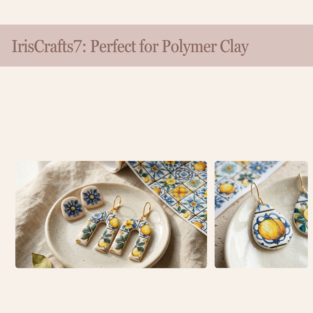 Mediterranean Tiles 1 Transfer Paper for Polymer Clay 150x100mm | Boho Clay Transfer | IrisCrafts7