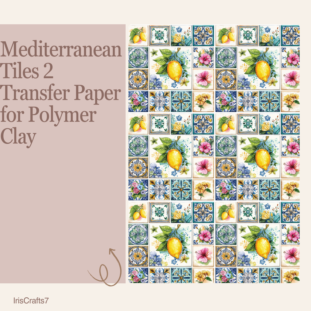 Mediterranean Tiles 2 Transfer Paper for Polymer Clay 150x100mm | Boho Clay Transfer | IrisCrafts7
