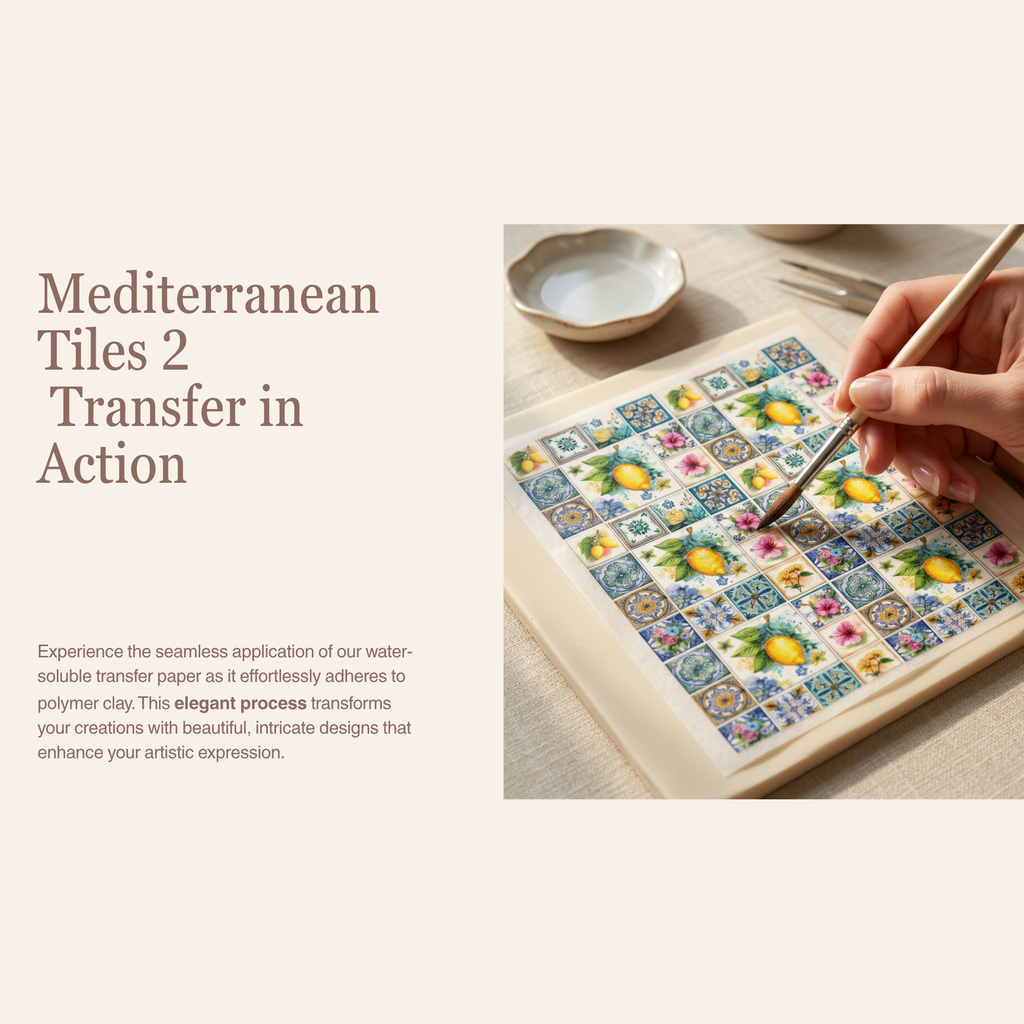 Mediterranean Tiles 2 Transfer Paper for Polymer Clay 150x100mm | Boho Clay Transfer | IrisCrafts7