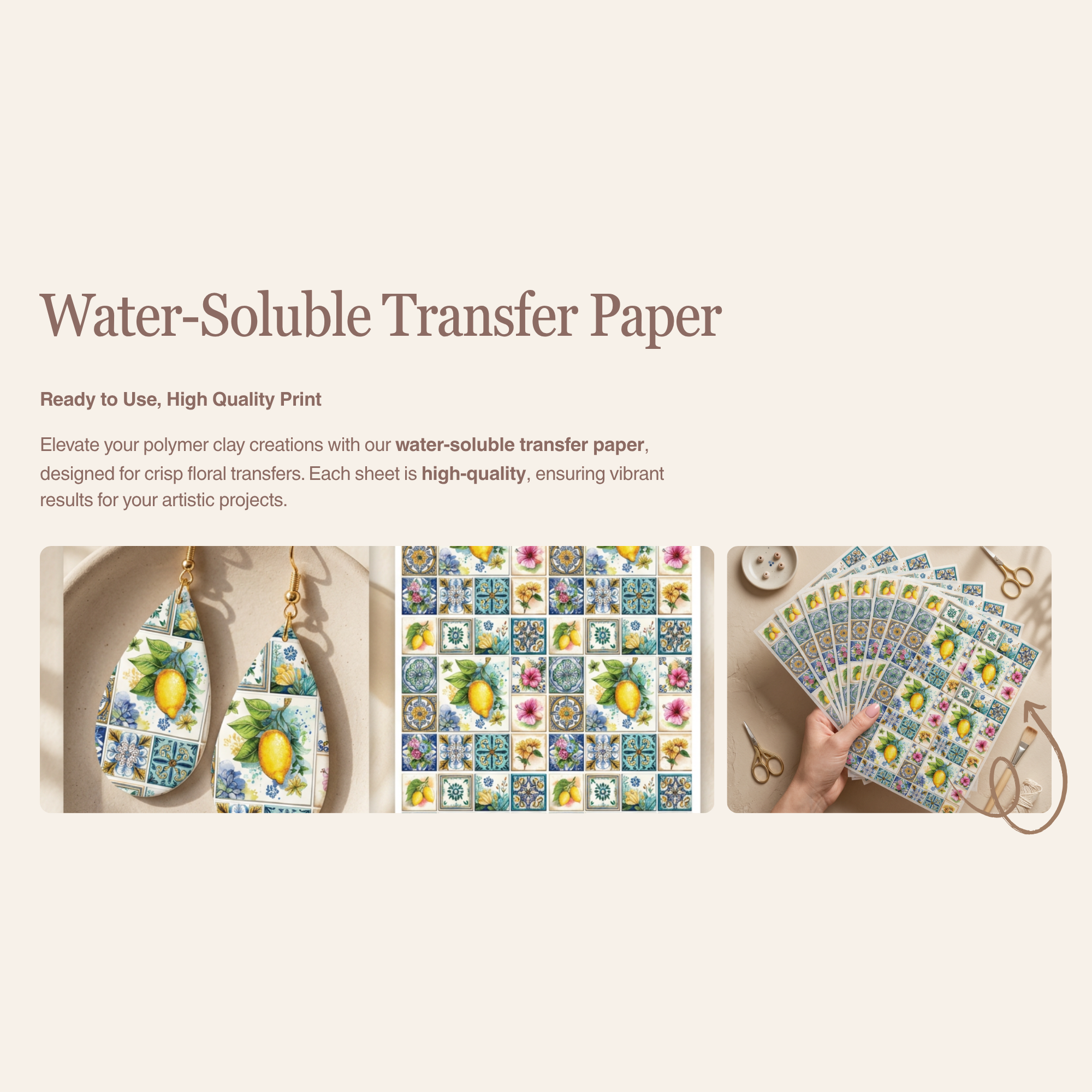 Mediterranean Tiles 2 Transfer Paper for Polymer Clay 150x100mm | Boho Clay Transfer | IrisCrafts7