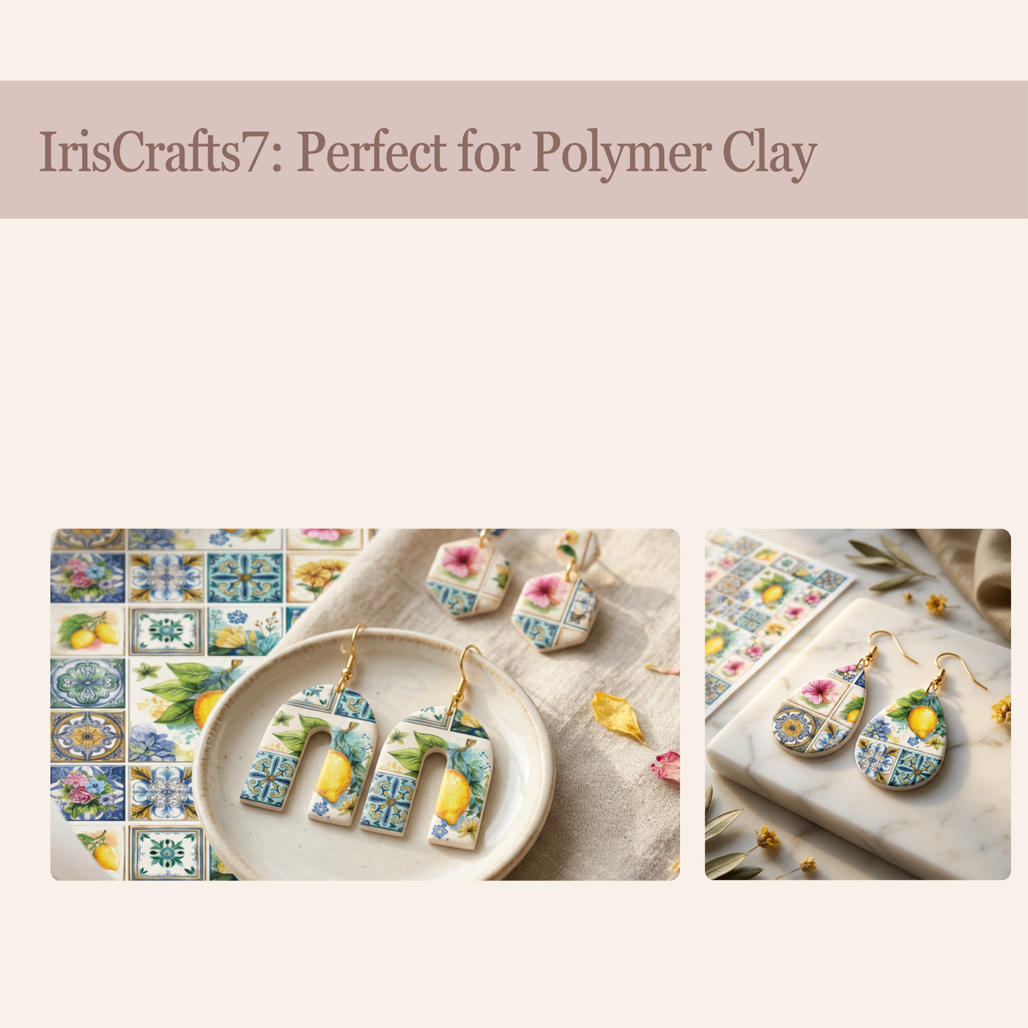 Mediterranean Tiles 2 Transfer Paper for Polymer Clay 150x100mm | Boho Clay Transfer | IrisCrafts7