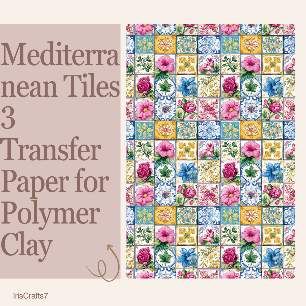 Mediterranean Tiles 3 Transfer Paper for Polymer Clay 150x100mm | Boho Clay Transfer | IrisCrafts7