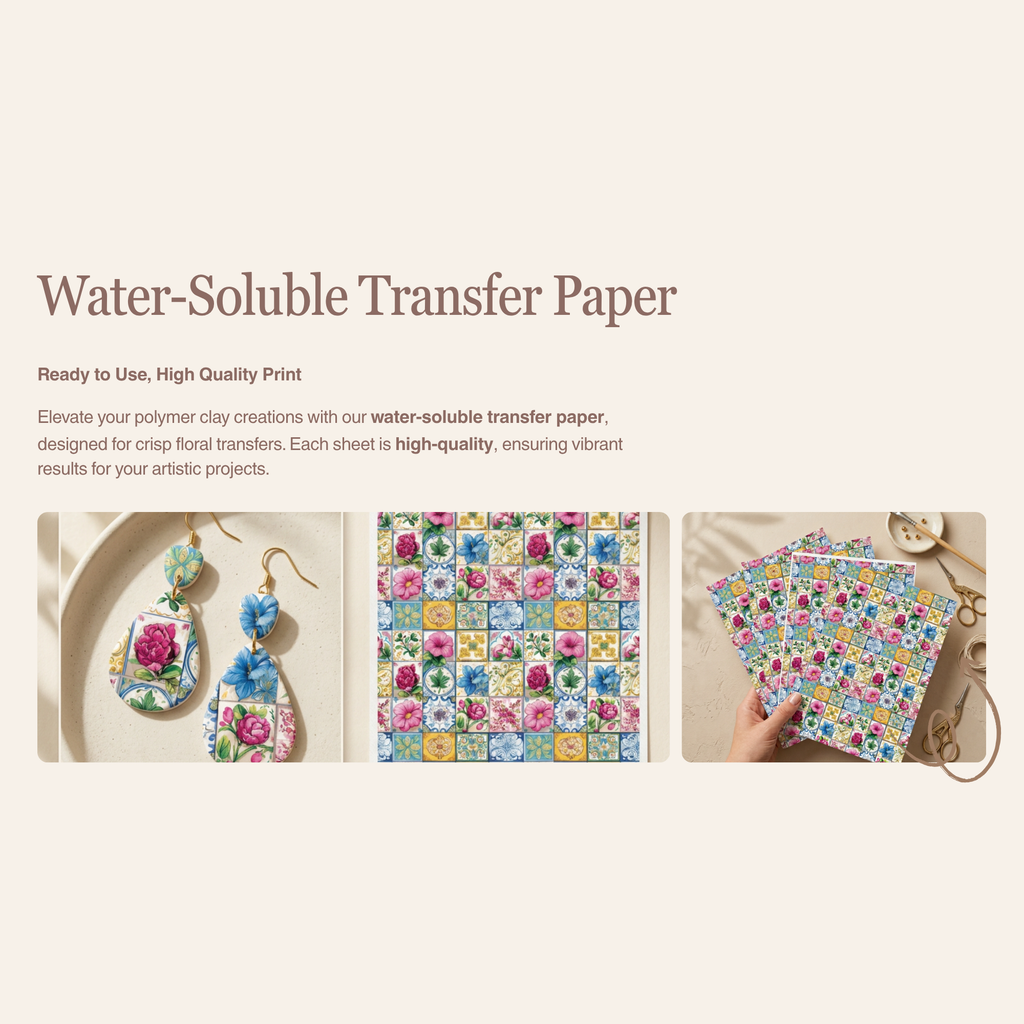 Mediterranean Tiles 3 Transfer Paper for Polymer Clay 150x100mm | Boho Clay Transfer | IrisCrafts7