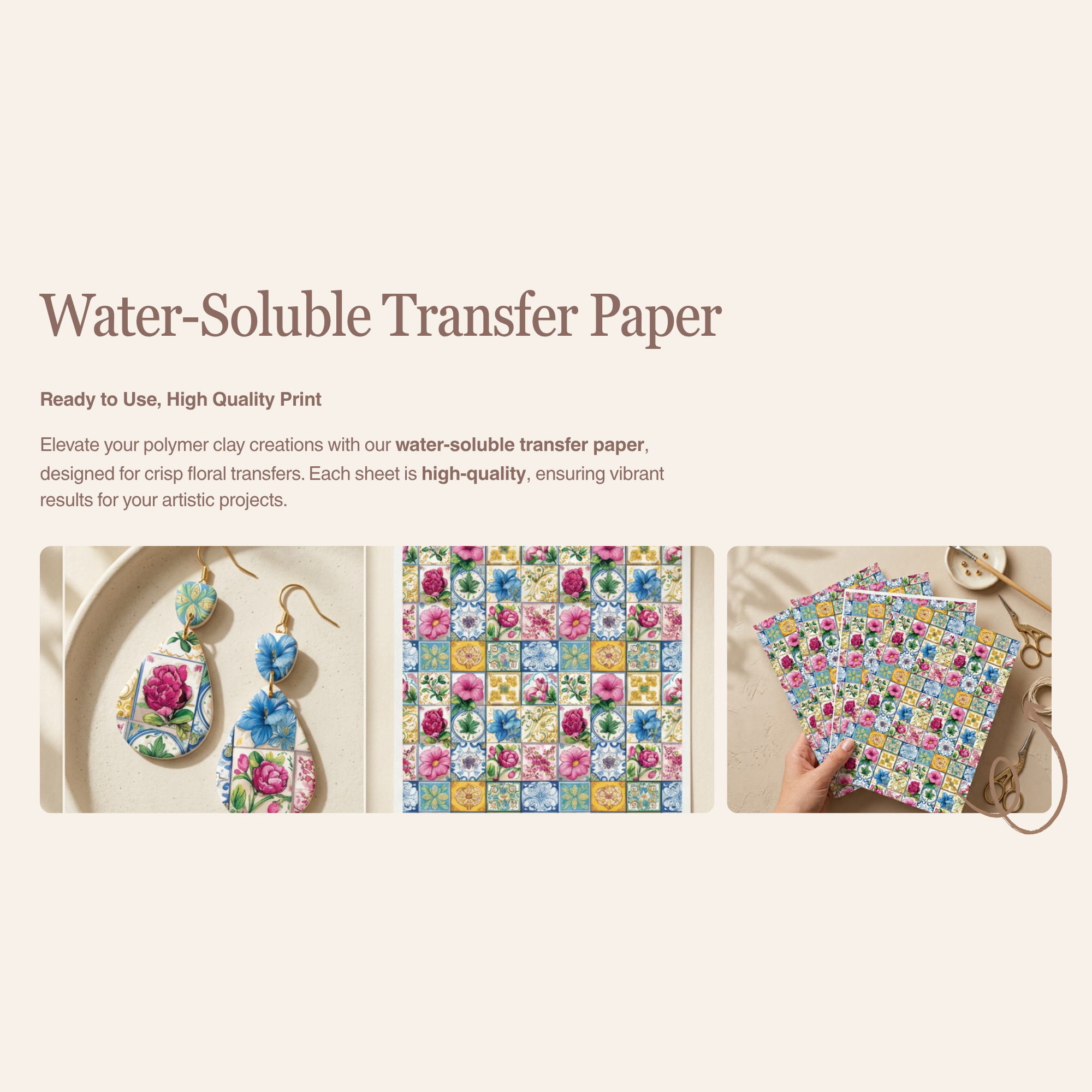 Mediterranean Tiles 3 Transfer Paper for Polymer Clay 150x100mm | Boho Clay Transfer | IrisCrafts7