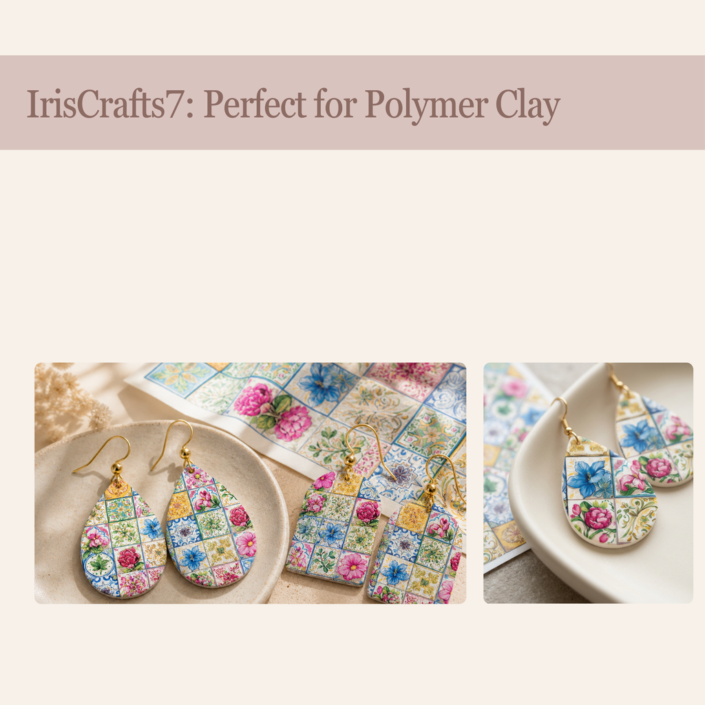 Mediterranean Tiles 3 Transfer Paper for Polymer Clay 150x100mm | Boho Clay Transfer | IrisCrafts7