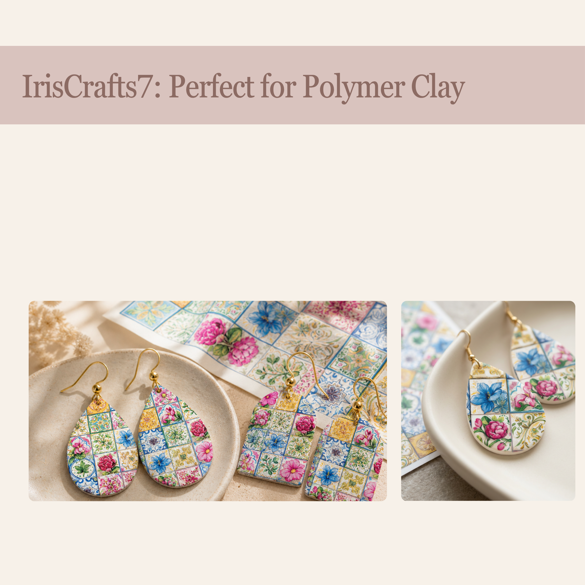 Mediterranean Tiles 3 Transfer Paper for Polymer Clay 150x100mm | Boho Clay Transfer | IrisCrafts7
