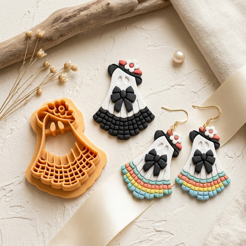 Memorial Ghost with Ribbon Polymer Clay Cutter | 30–50mm | Memorial Ghost Shape Clay Cutter | Earring Jewellery Making Tool