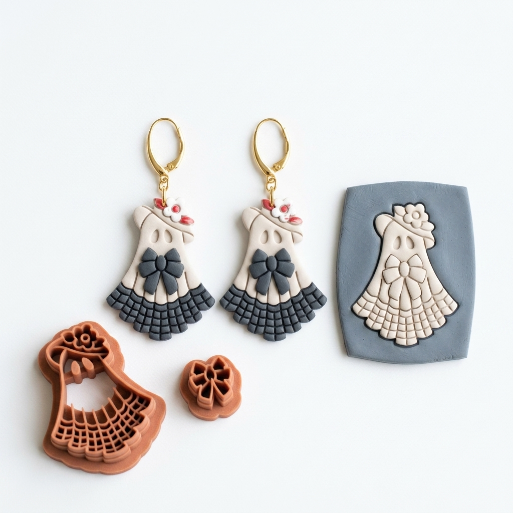 Memorial Ghost with Ribbon Polymer Clay Cutter | 30–50mm | Memorial Ghost Shape Clay Cutter | Earring Jewellery Making Tool