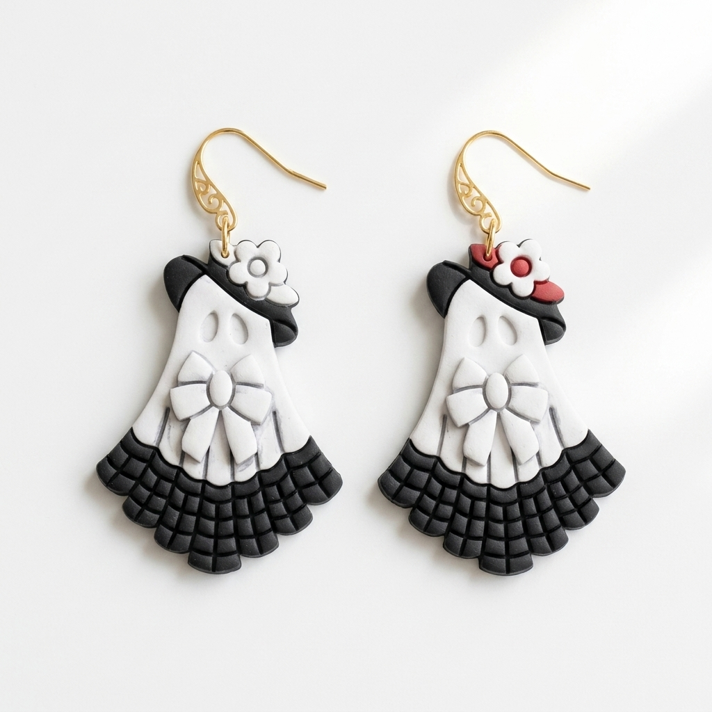 Memorial Ghost with Ribbon Polymer Clay Cutter | 30–50mm | Memorial Ghost Shape Clay Cutter | Earring Jewellery Making Tool