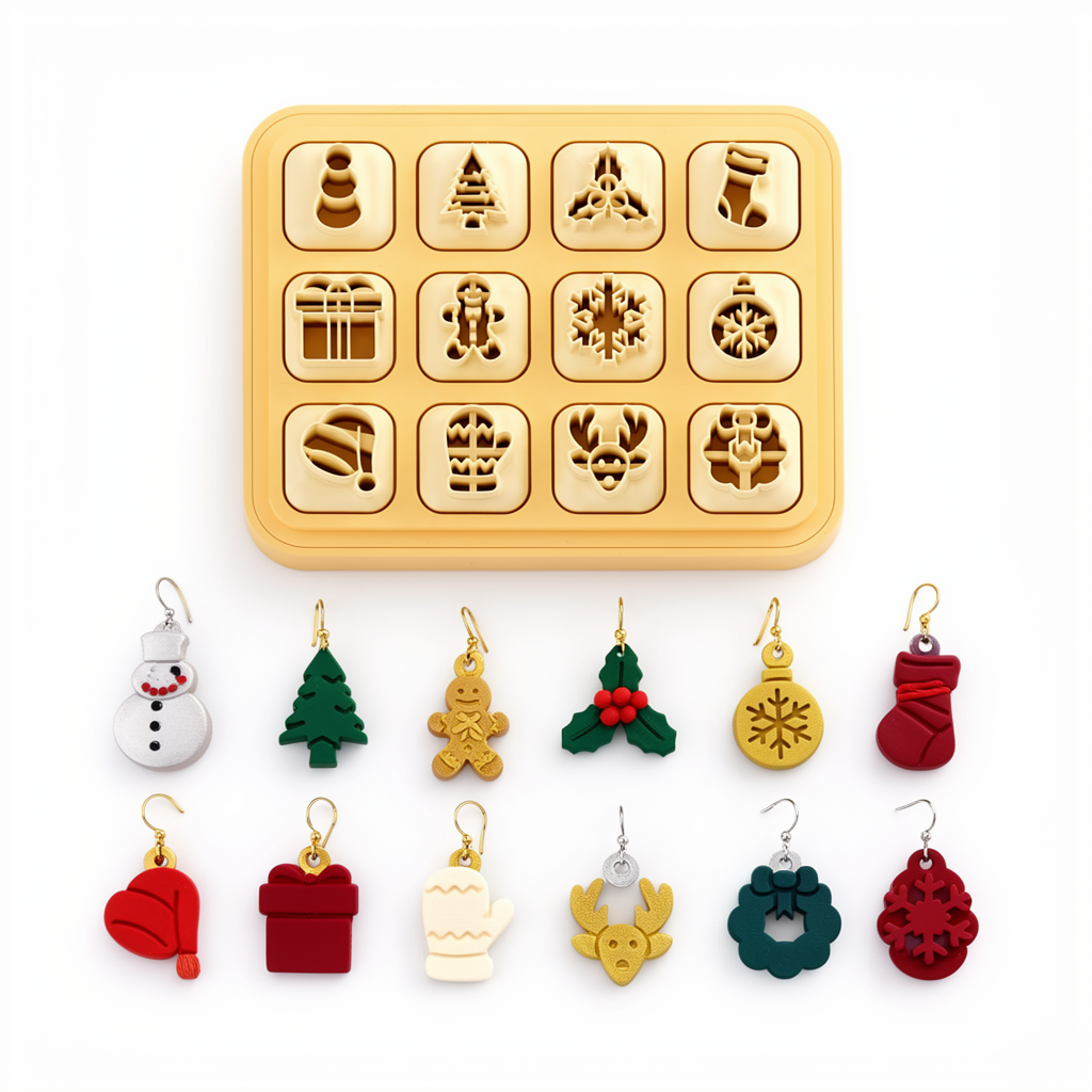 Mini Christmas 1 Polymer Clay Cutter Set of 12 | Tiny Festive Earring Tool | 12mm