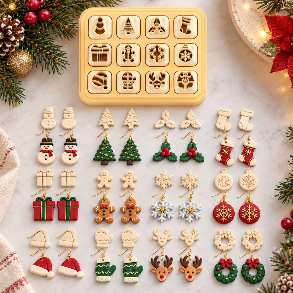 Mini Christmas 1 Polymer Clay Cutter Set of 12 | Tiny Festive Earring Tool | 12mm