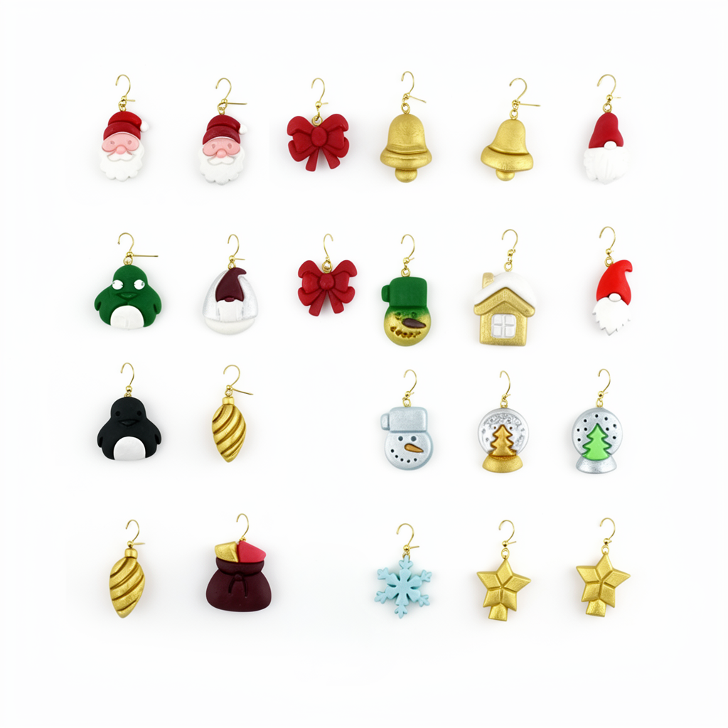 Mini Christmas 2 Set of 12 Polymer Clay Cutters | Tiny Festive Earring Tool | 12mm