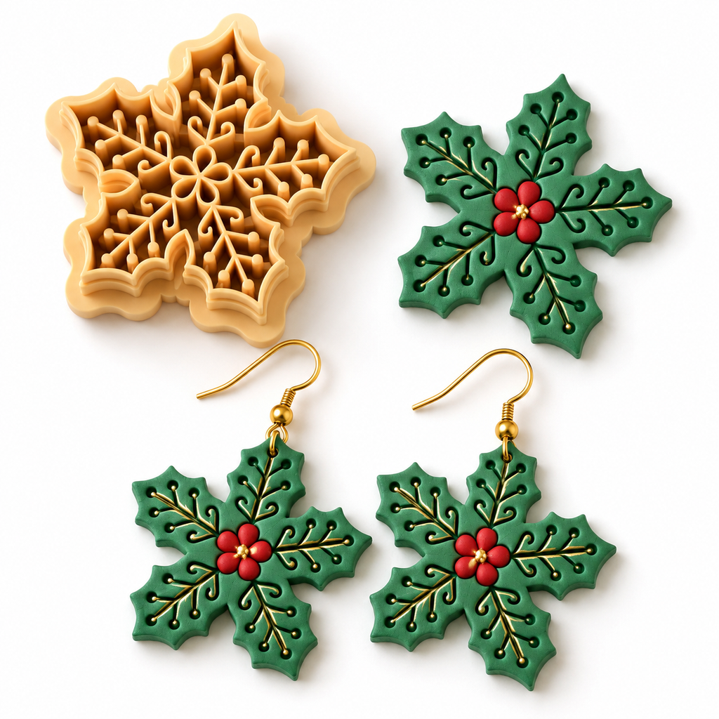 Mistletoe Snowflake Polymer Clay Cutter | Festive Earring Tool