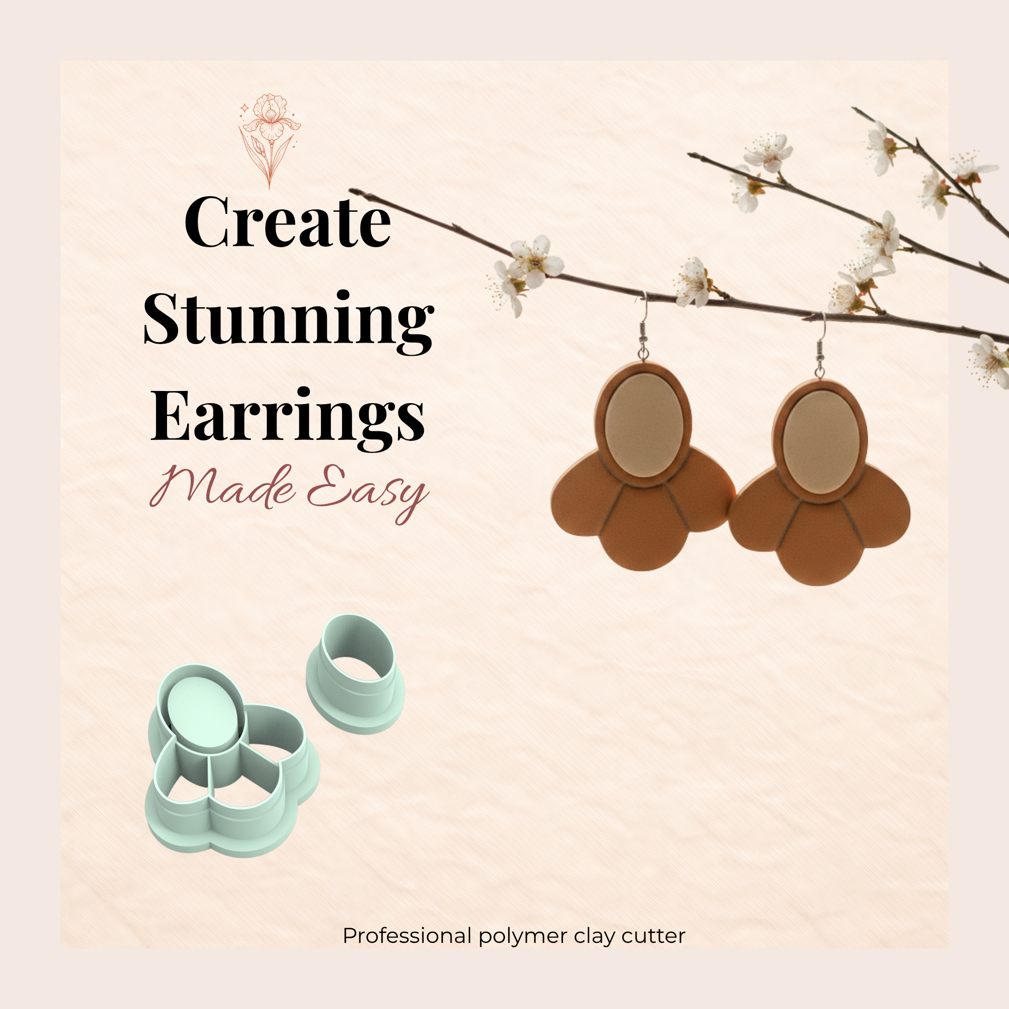 Misty Flora Polymer Clay Cutter Set | 3D Printed Floral Clay Earring Cutter | Boho Botanical Clay Tool | Jewellery Making Supplies
