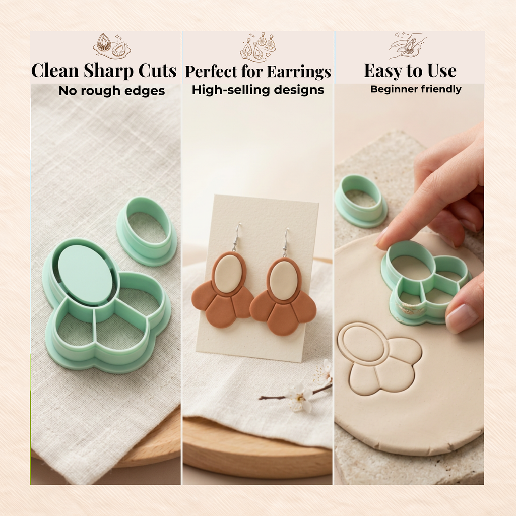 Misty Flora Polymer Clay Cutter Set | 3D Printed Floral Clay Earring Cutter | Boho Botanical Clay Tool | Jewellery Making Supplies