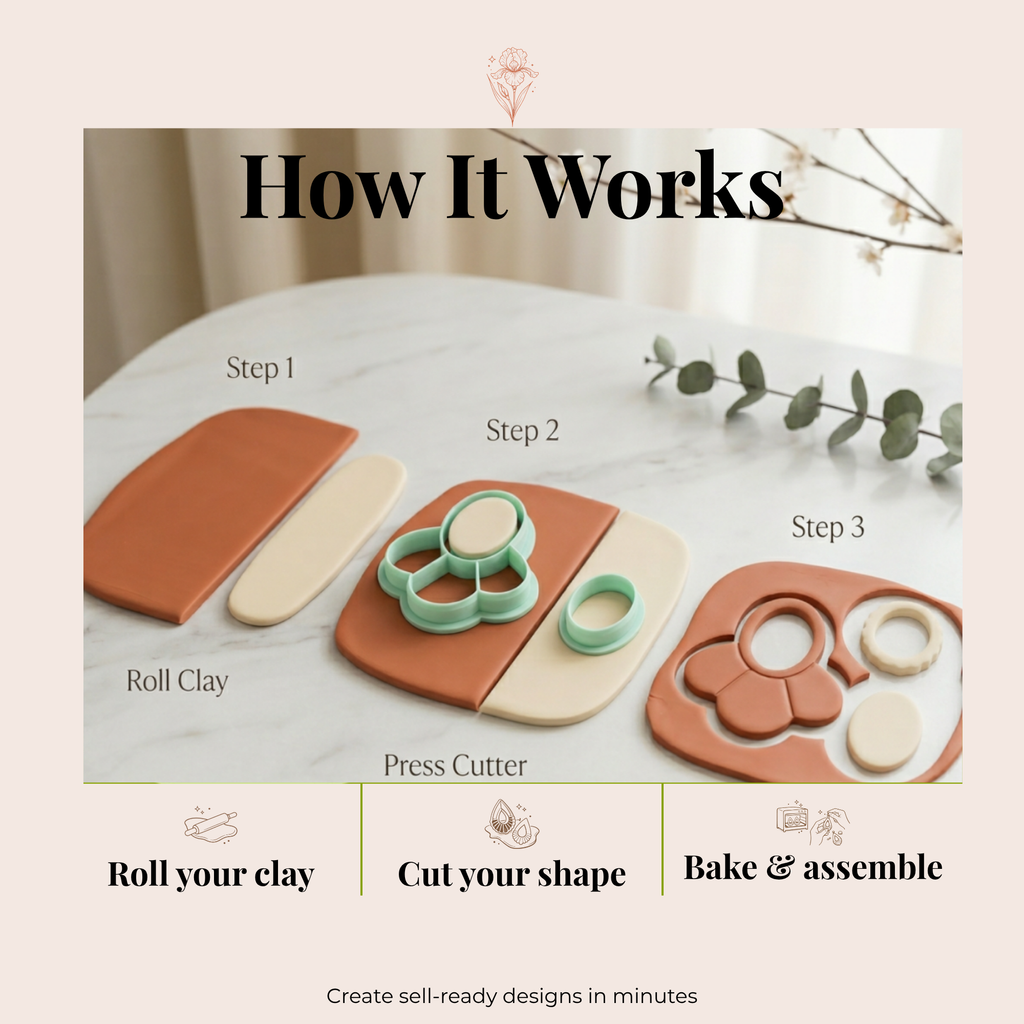 Misty Flora Polymer Clay Cutter Set | 3D Printed Floral Clay Earring Cutter | Boho Botanical Clay Tool | Jewellery Making Supplies
