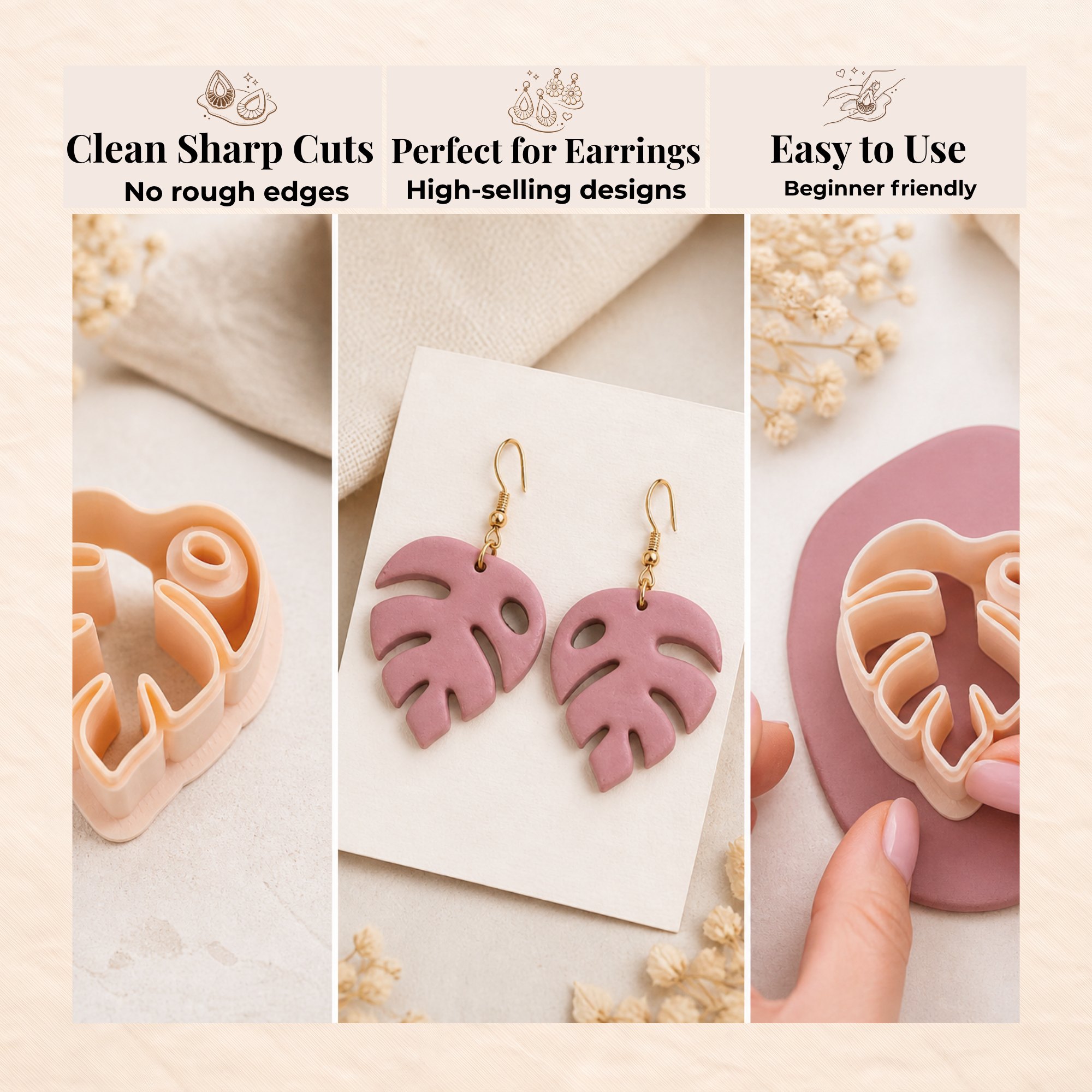 Monstera Leaf 3 Polymer Clay Cutter | 25–45mm | Tropical Leaf Clay Cutter | Earring Jewellery Making Tool