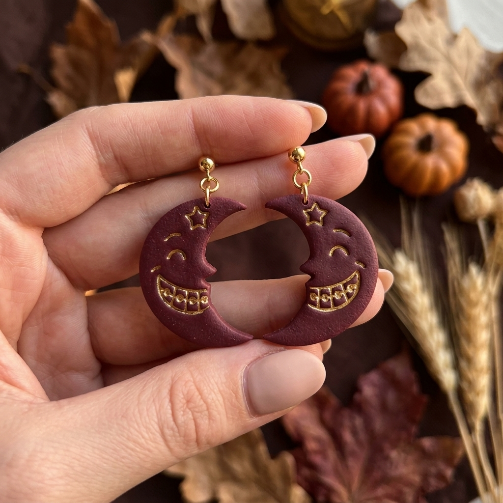 Moon with Braces Polymer Clay Cutter | Quirky Celestial Earring Tool