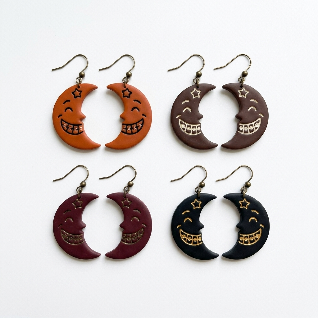 Moon with Braces Polymer Clay Cutter | Quirky Celestial Earring Tool