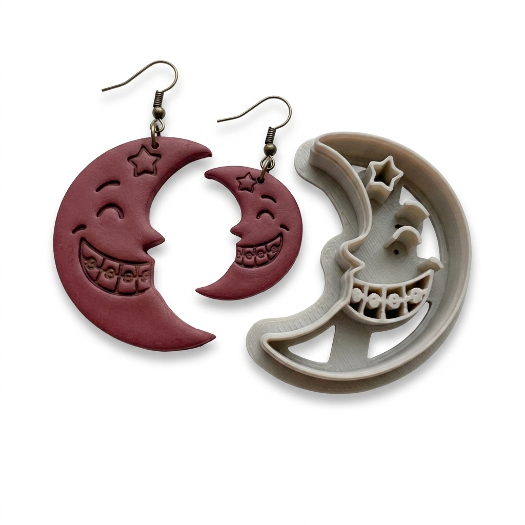 Moon with Braces Polymer Clay Cutter | Quirky Celestial Earring Tool