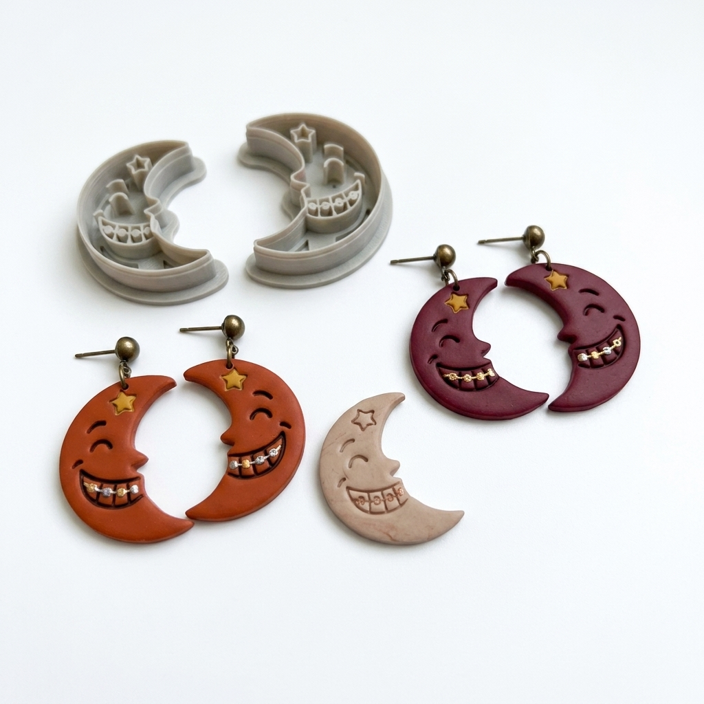 Moon with Braces Polymer Clay Cutter | Quirky Celestial Earring Tool