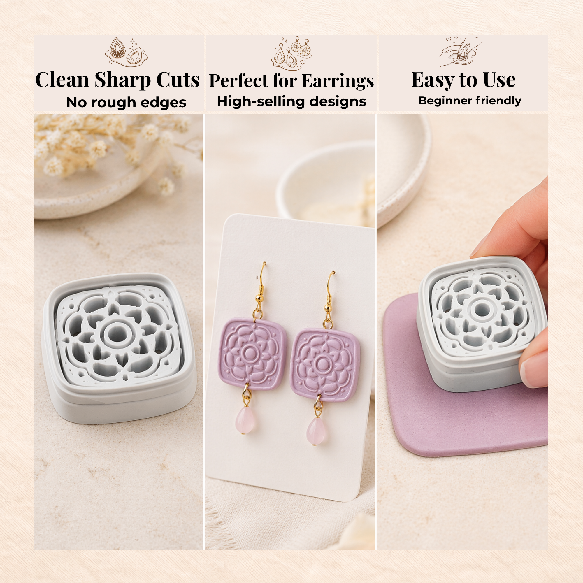 Moroccan Rosette Polymer Clay Cutter 25–45mm | Boho Earring Cutter | IrisCrafts7