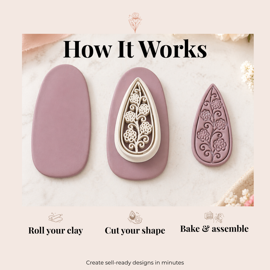 Moroccan Star & Floral Teardrop Polymer Clay Cutter 35–50mm | Boho Earring Cutter | IrisCrafts7