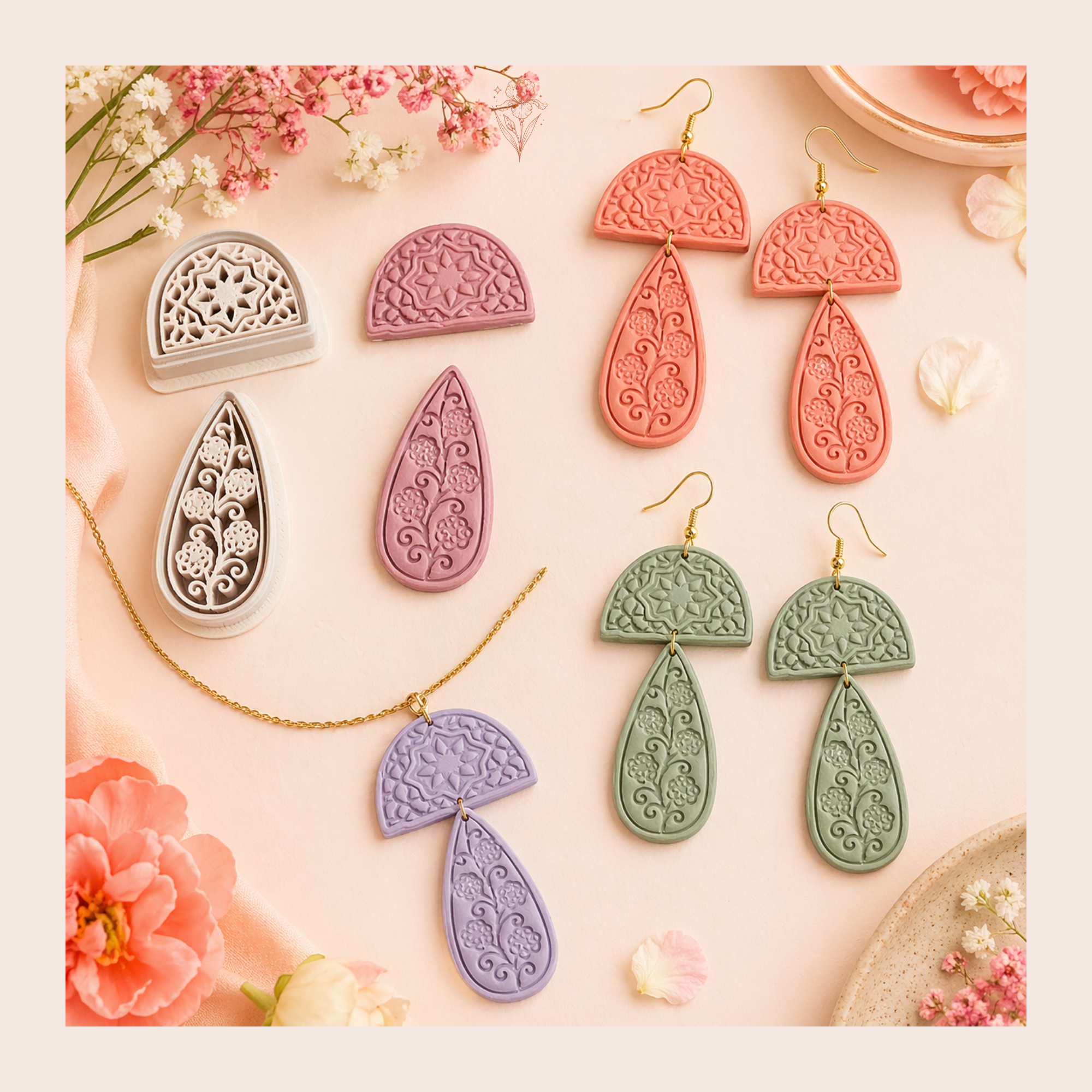 Moroccan Star & Floral Teardrop Polymer Clay Cutter 35–50mm | Boho Earring Cutter | IrisCrafts7