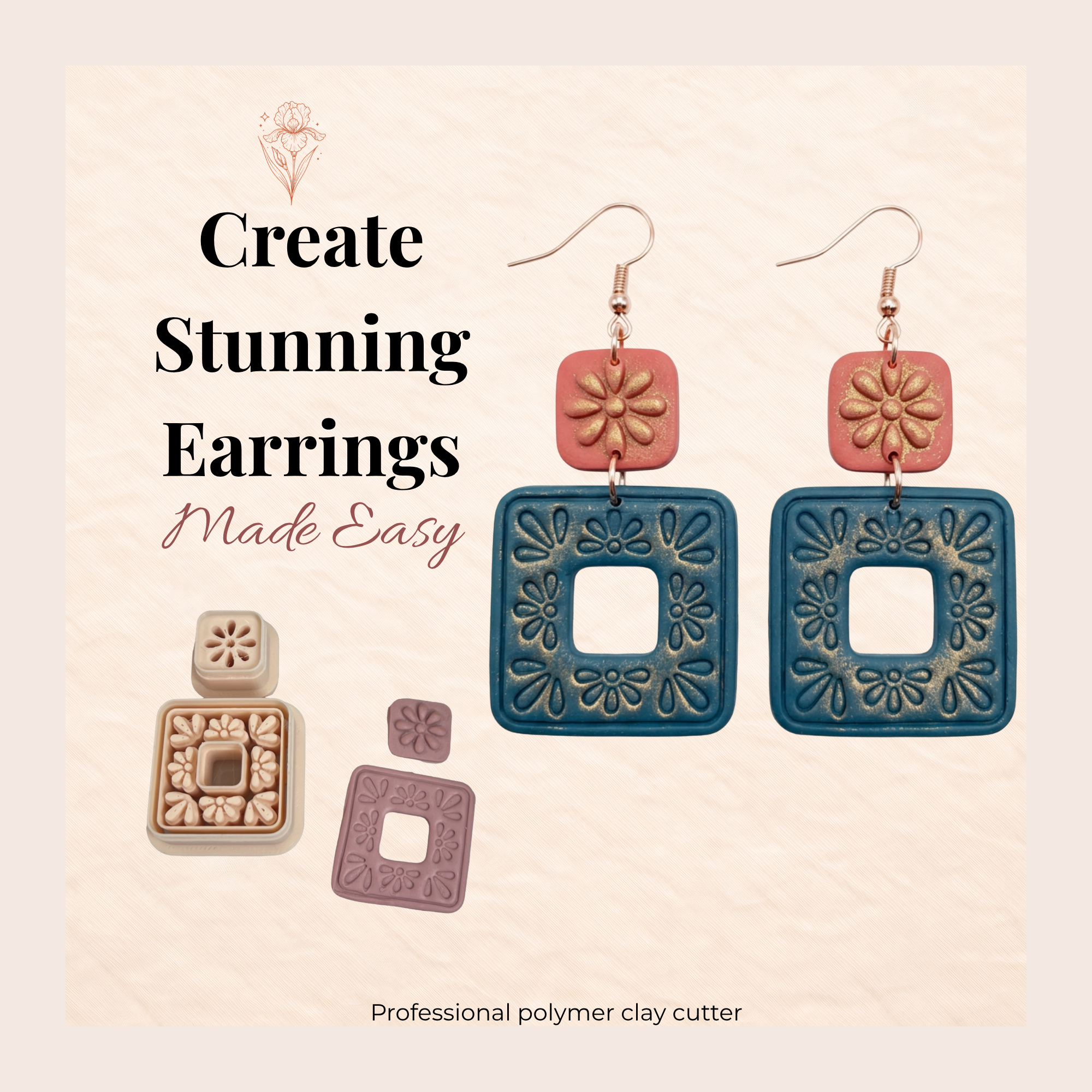 Mosaic Floral Polymer Clay Cutter Set 40 45 50 55mm | IrisCrafts7