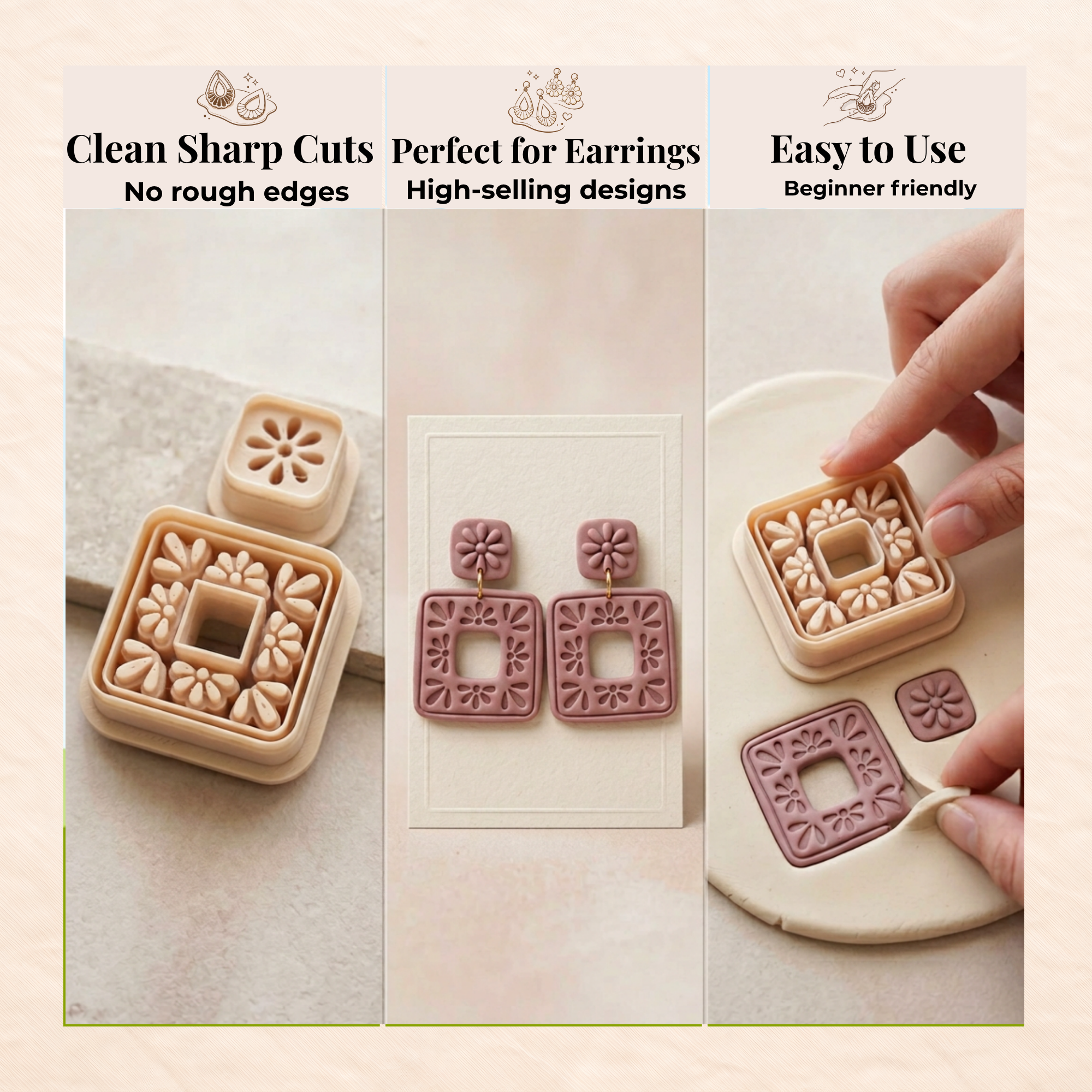Mosaic Floral Polymer Clay Cutter Set 40 45 50 55mm | IrisCrafts7
