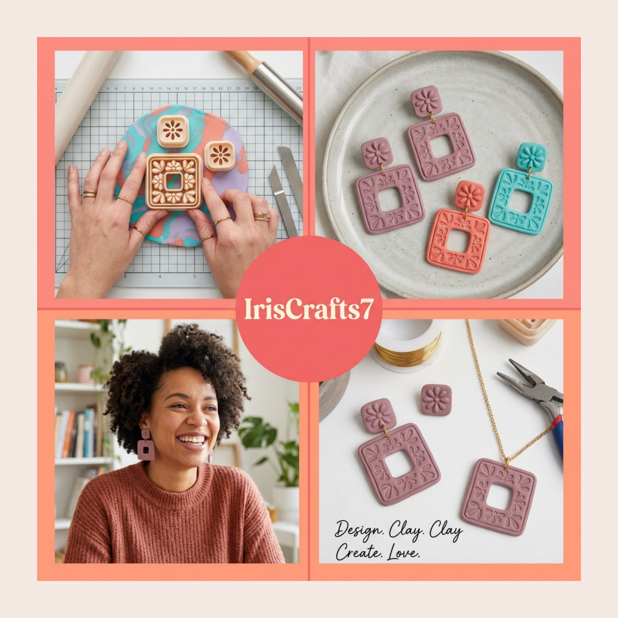 Mosaic Floral Polymer Clay Cutter Set 40 45 50 55mm | IrisCrafts7