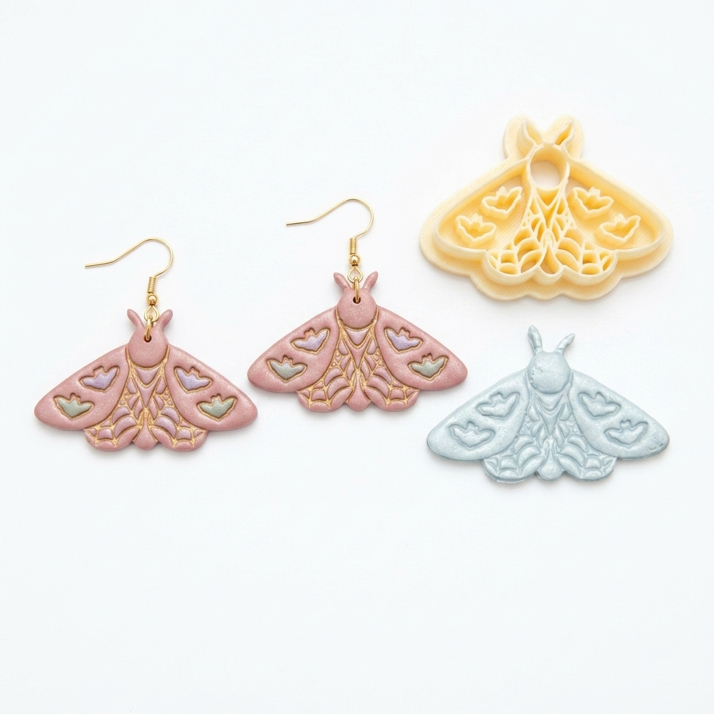 Moth with Bats Polymer Clay Cutter | 40–60mm Gothic Halloween Cutter | IrisCrafts7