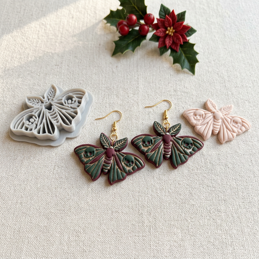 Moth with Skulls Polymer Clay Cutter | Gothic Halloween Earring Tool