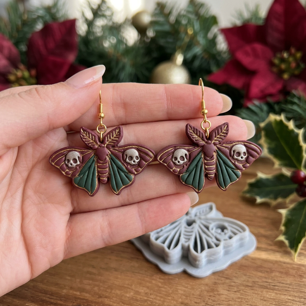 Moth with Skulls Polymer Clay Cutter | Gothic Halloween Earring Tool