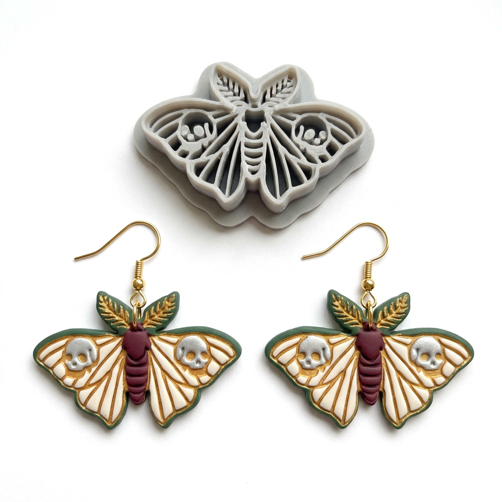 Moth with Skulls Polymer Clay Cutter | Gothic Halloween Earring Tool