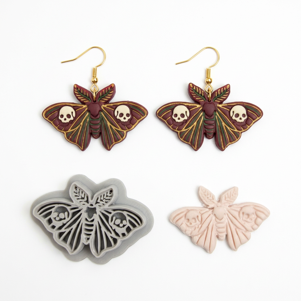 Moth with Skulls Polymer Clay Cutter | Gothic Halloween Earring Tool