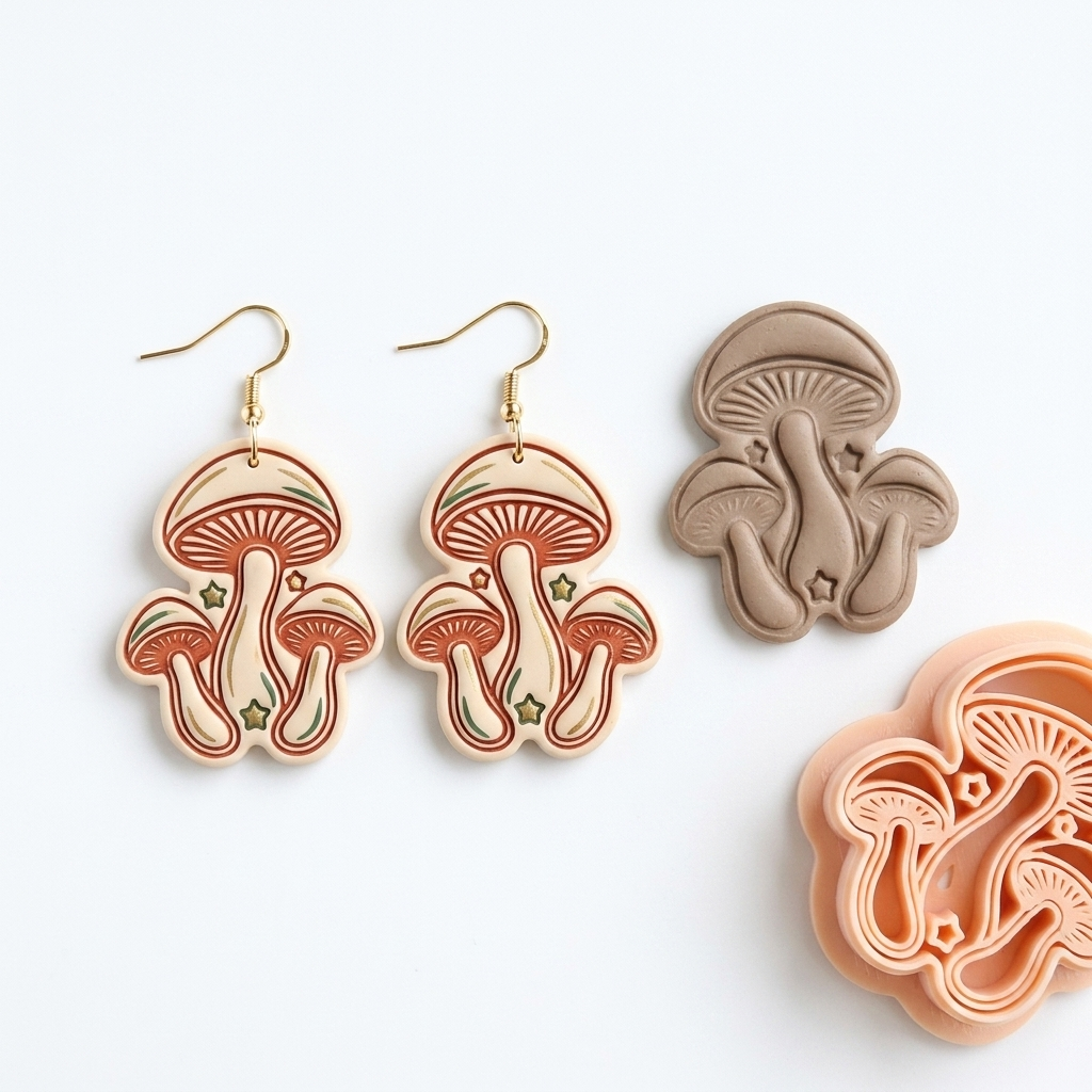 Mushroom Cluster Polymer Clay Cutter | 25–45mm | Mushroom Shape Clay Cutter | Earring Jewellery Making Tool
