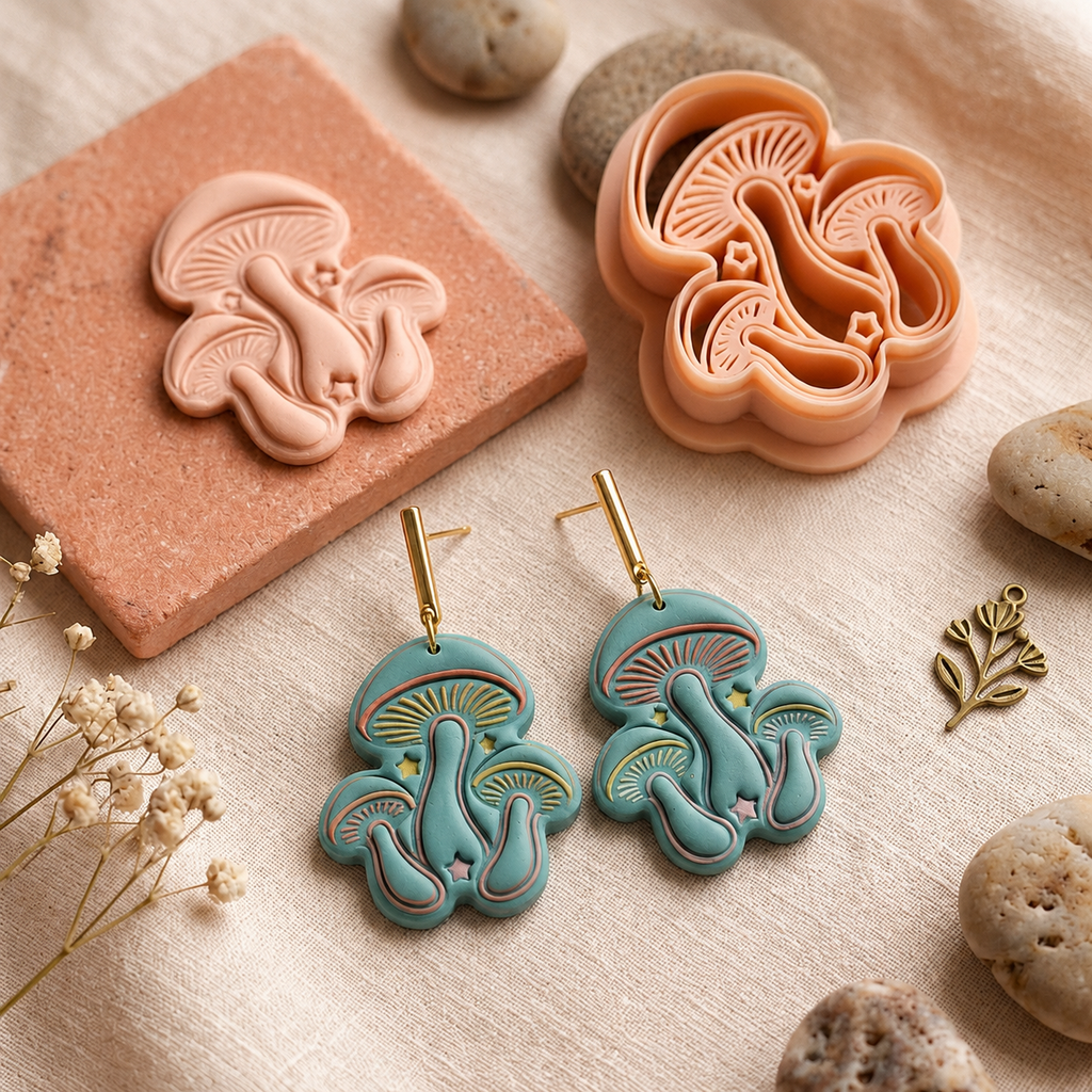 Mushroom Cluster Polymer Clay Cutter | 25–45mm | Mushroom Shape Clay Cutter | Earring Jewellery Making Tool