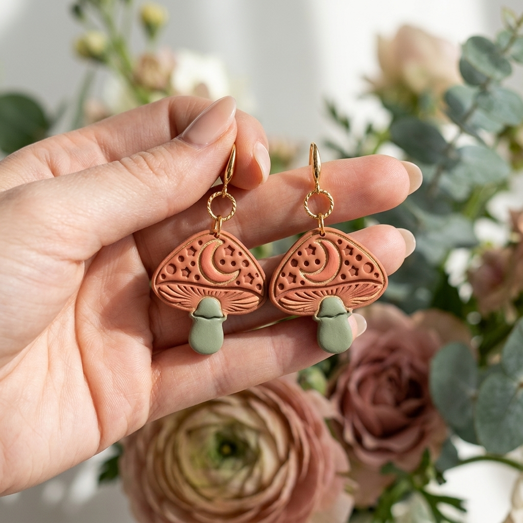 Mushroom with Moon Polymer Clay Cutter | 25–45mm | Mushroom Moon Shape Clay Cutter | Earring Jewellery Making Tool