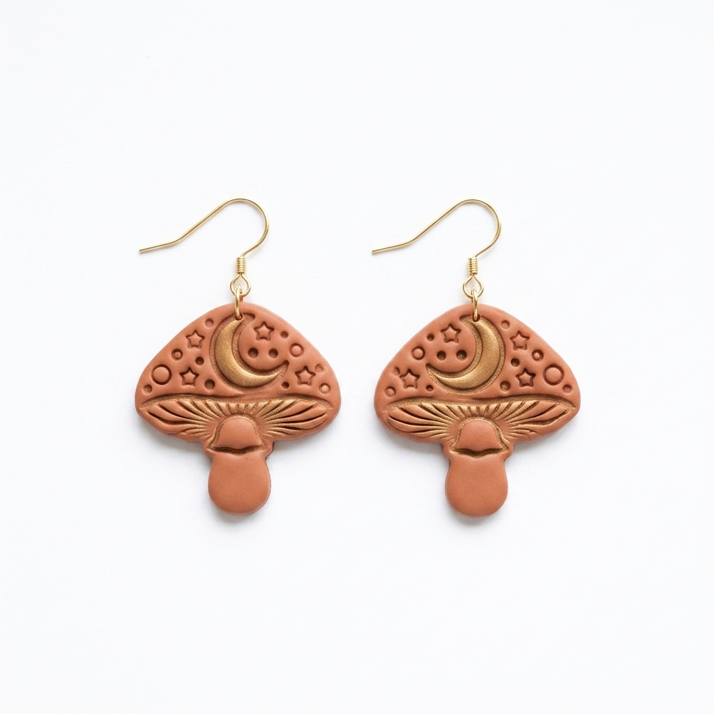 Mushroom with Moon Polymer Clay Cutter | 25–45mm | Mushroom Moon Shape Clay Cutter | Earring Jewellery Making Tool