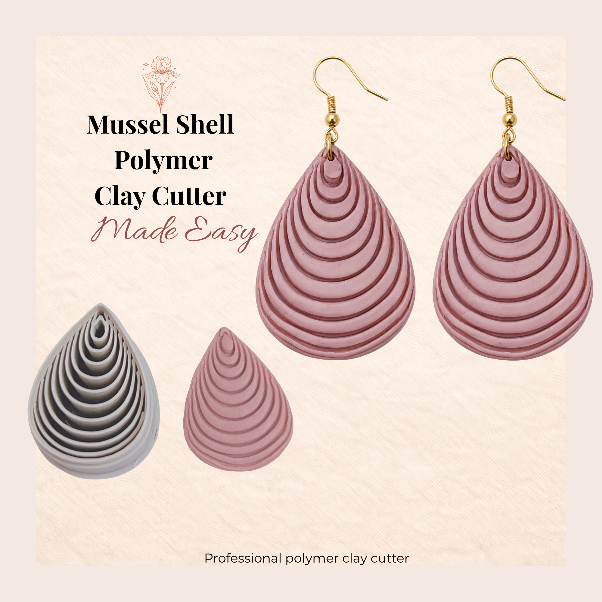 Mussel Shell Polymer Clay Cutter | 30–50mm | Shell Shape Clay Cutter | Earring Jewellery Making Tool