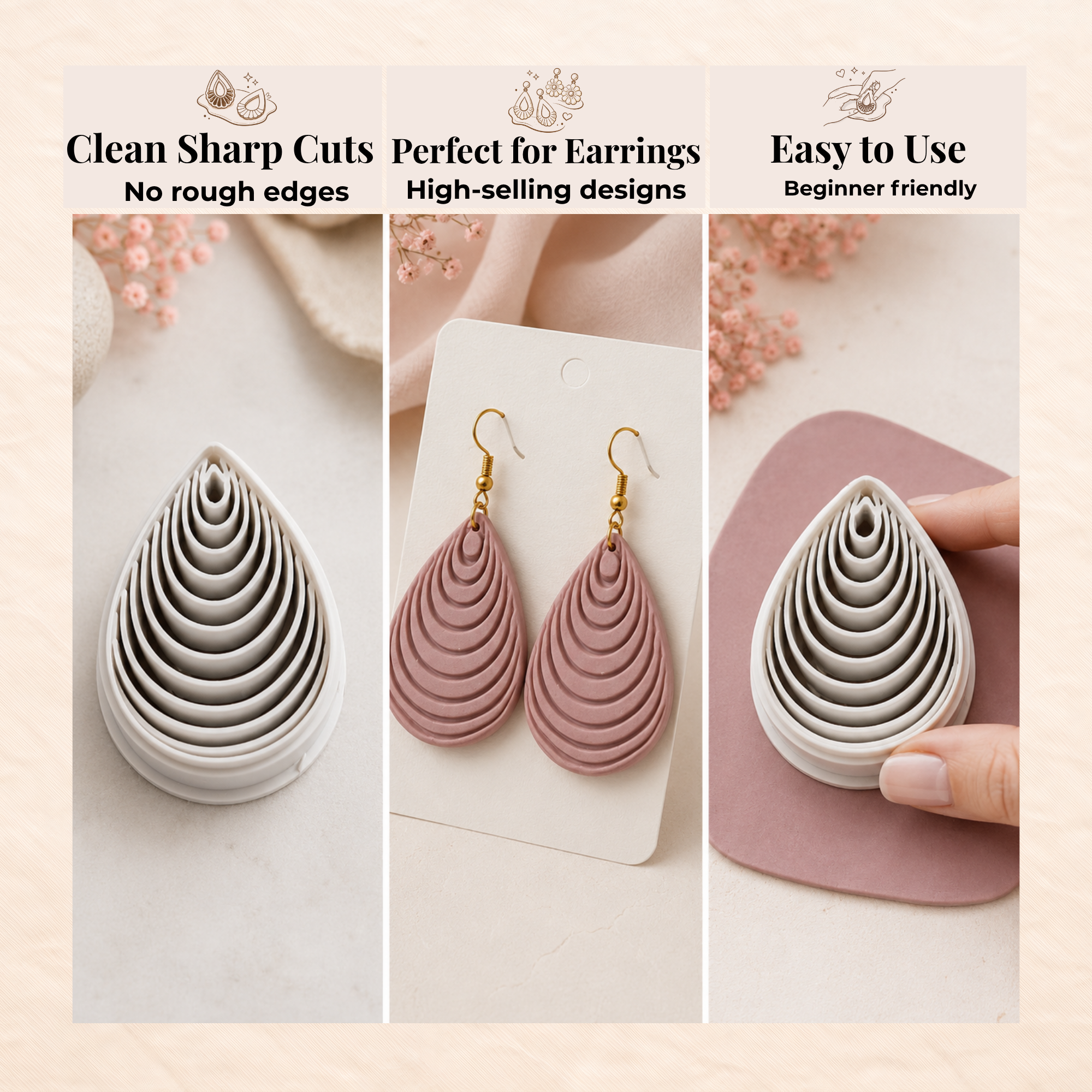 Mussel Shell Polymer Clay Cutter | 30–50mm | Shell Shape Clay Cutter | Earring Jewellery Making Tool