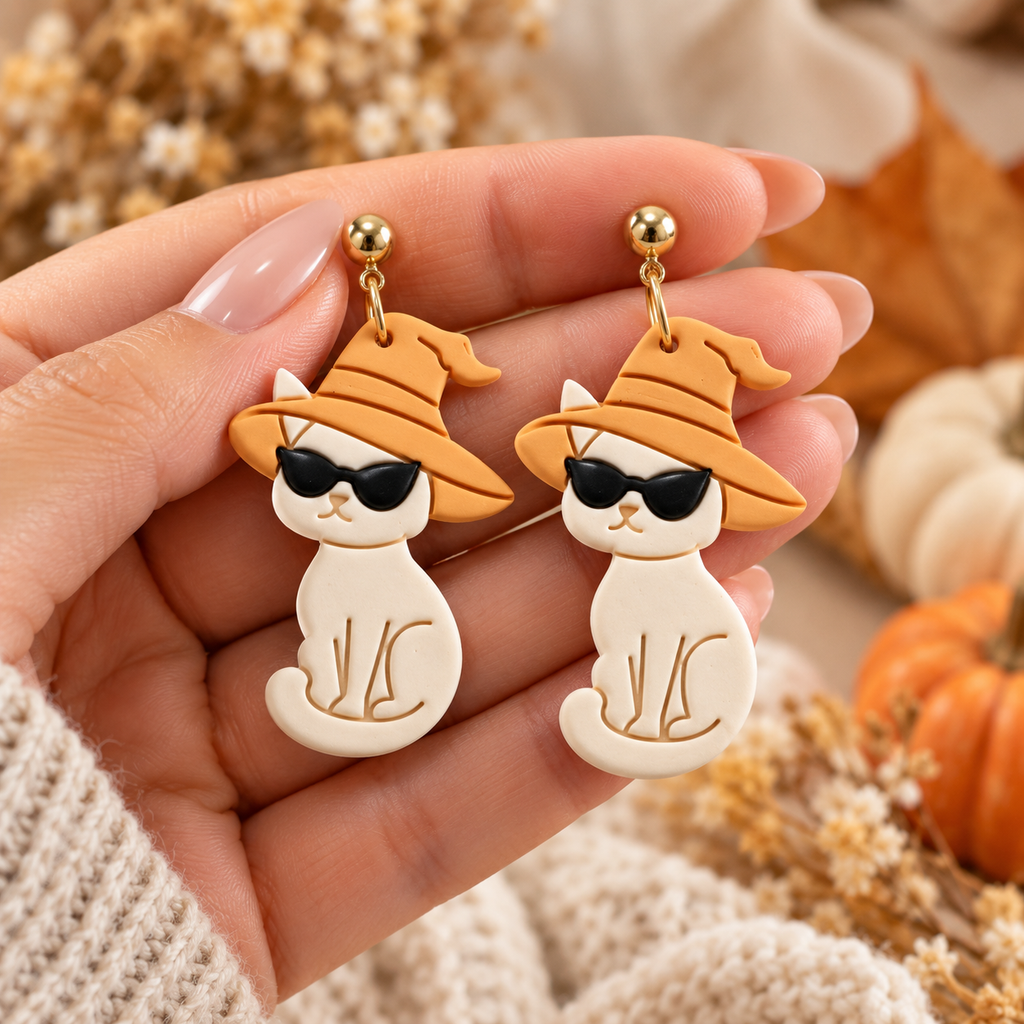 Mystic Witch Cat Polymer Clay Cutter | Halloween Earring Tool