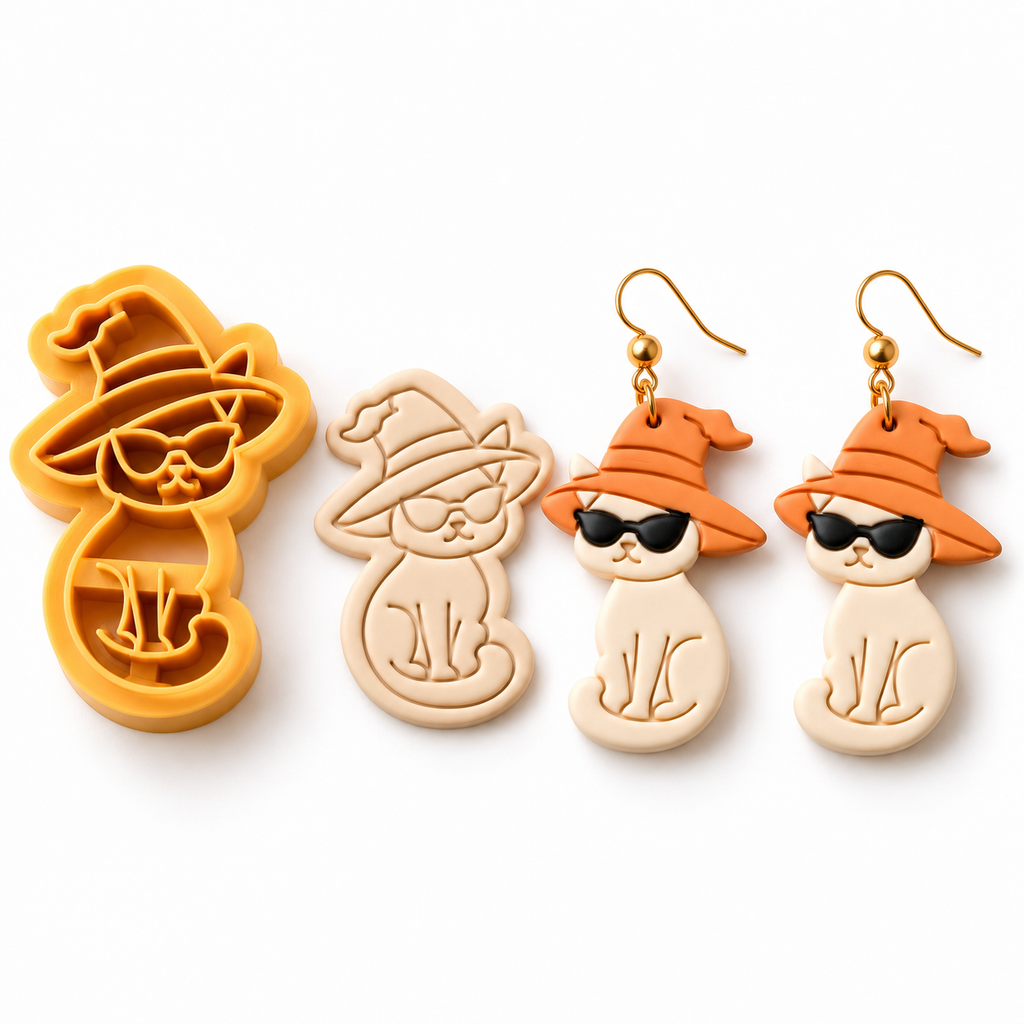 Mystic Witch Cat Polymer Clay Cutter | Halloween Earring Tool