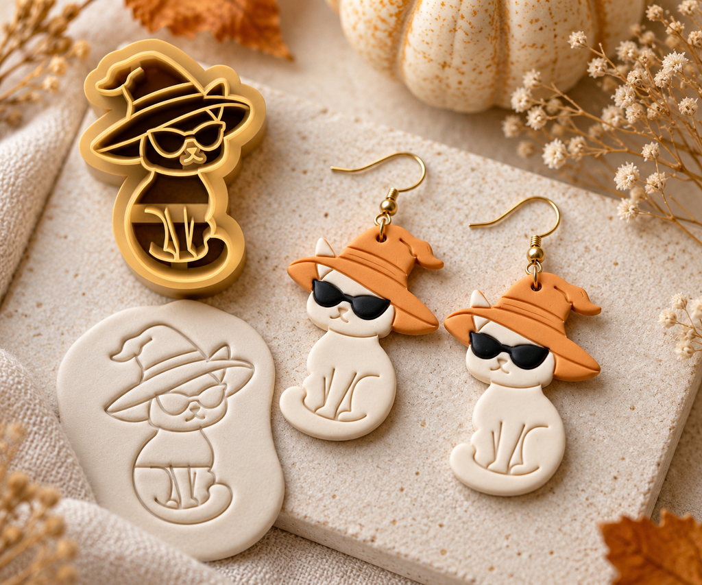 Mystic Witch Cat Polymer Clay Cutter | Halloween Earring Tool