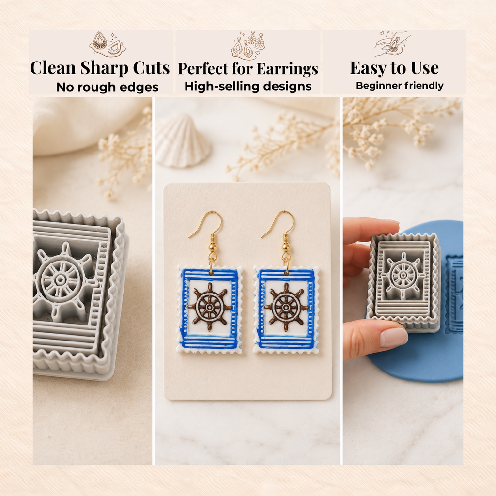 Nautical Ship Wheel Frame Polymer Clay Cutter 30–50mm | Maritime Earring Cutter | IrisCrafts7