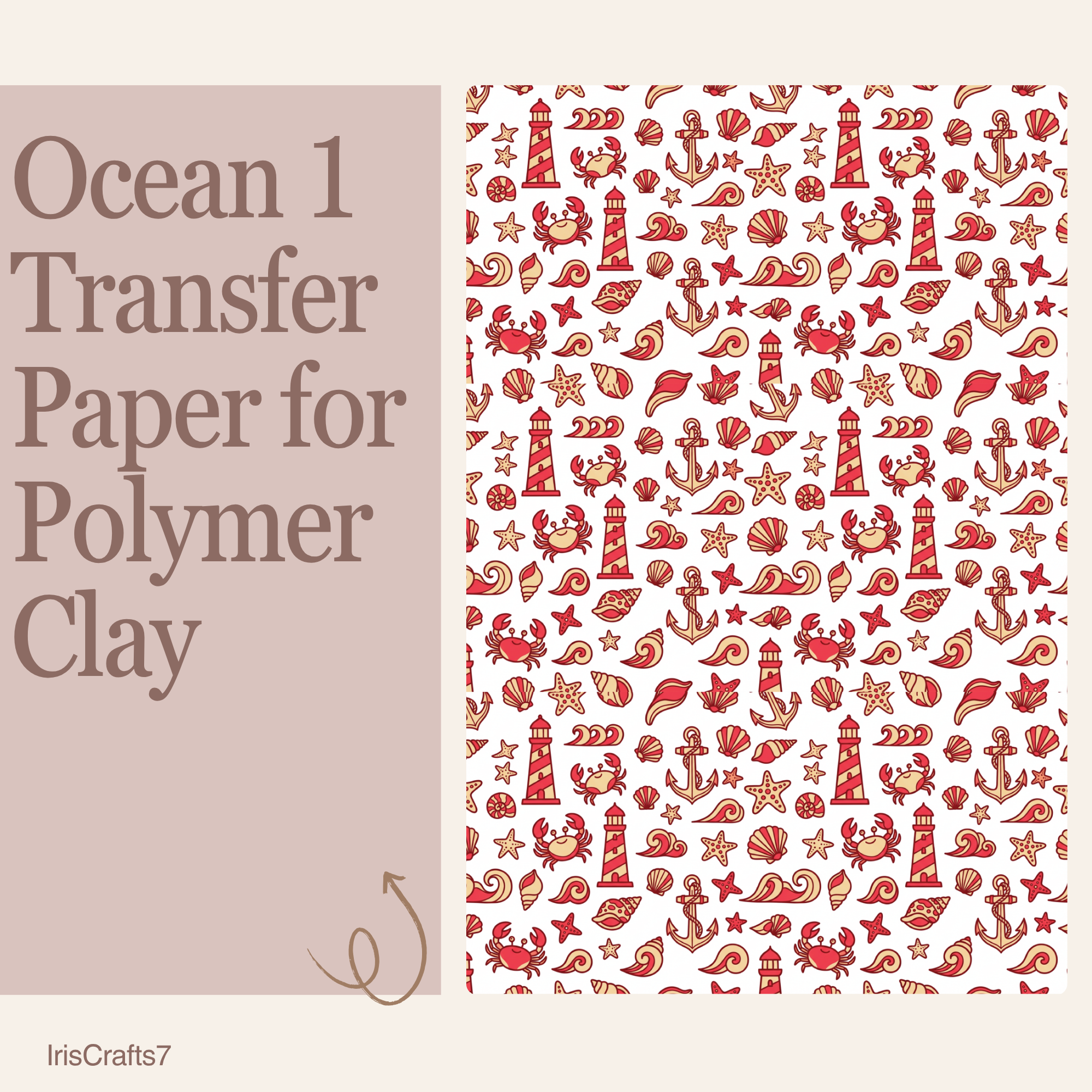 Ocean 1 Transfer Paper for Polymer Clay 150x100mm | Coastal Clay Transfer | IrisCrafts7