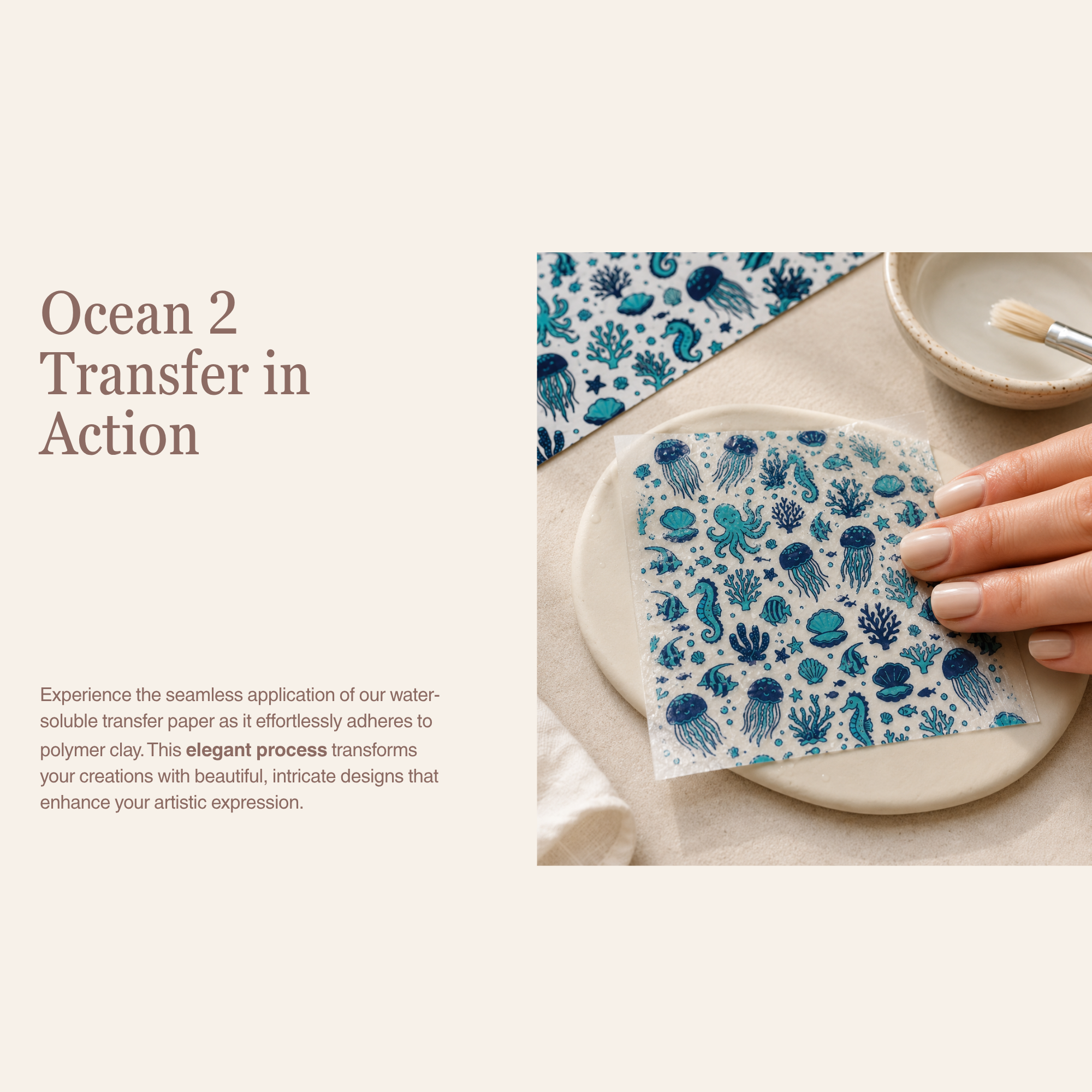 Ocean 2 Water Soluble Transfer Paper for Polymer Clay | 100x150mm | Ocean Wave Pattern | Earring Jewellery Craft Supply