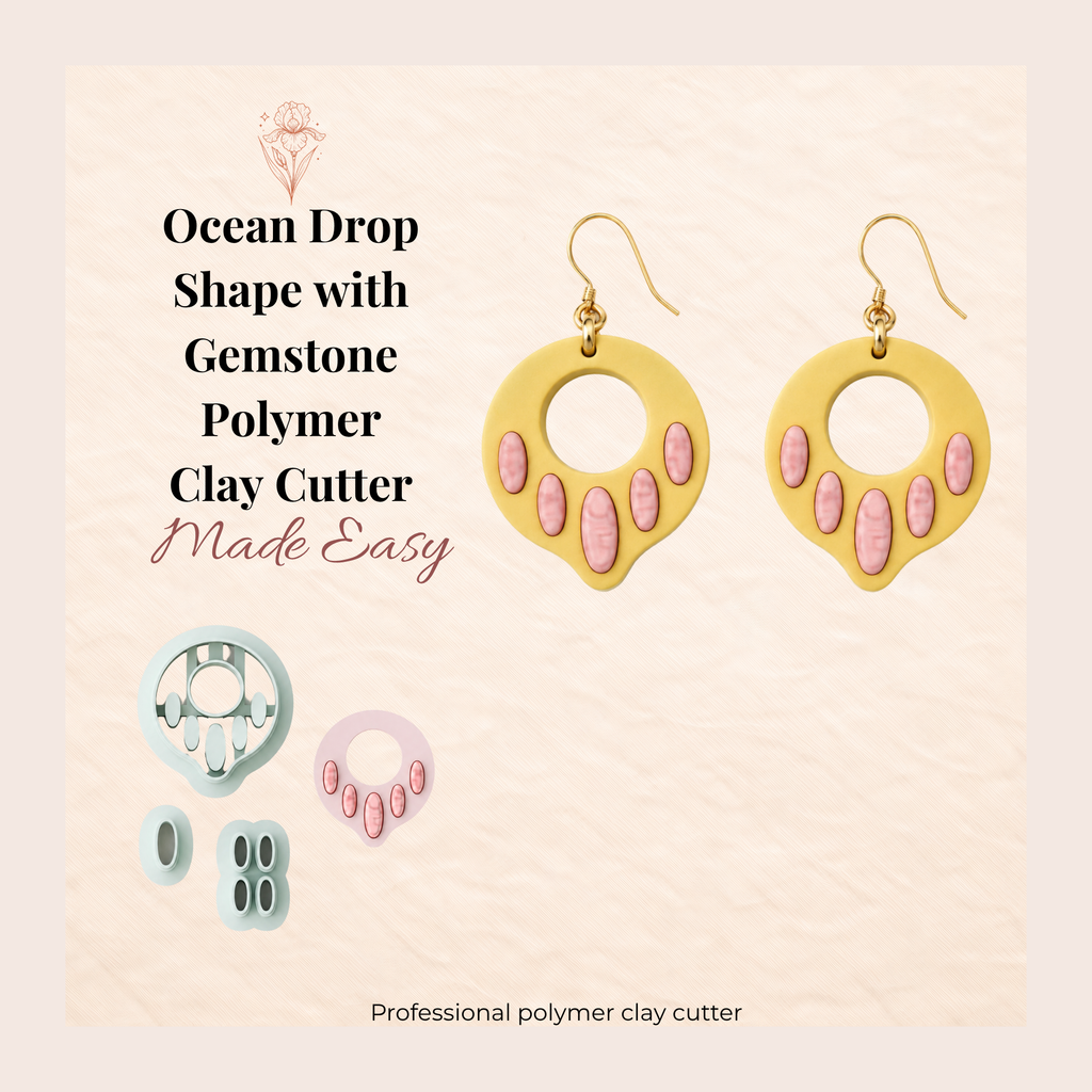 Ocean Drop Shape with Gemstone Polymer Clay Cutter Set | 25–45mm | Teardrop Gemstone Clay Cutter | Earring Jewellery Making Tool