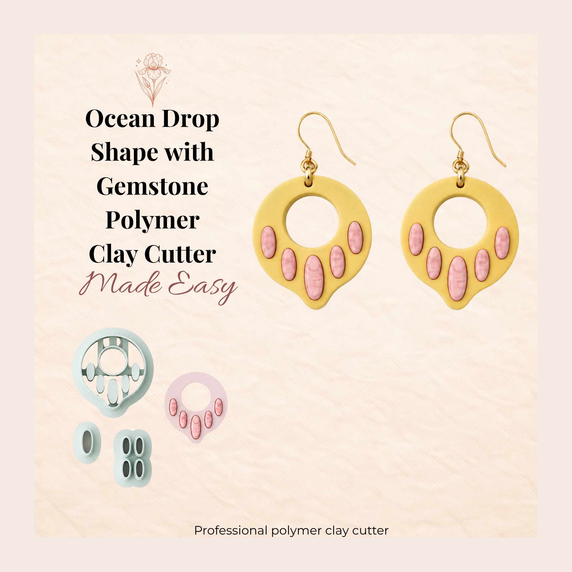 Ocean Drop Shape with Gemstone Polymer Clay Cutter Set | 25–45mm | Teardrop Gemstone Clay Cutter | Earring Jewellery Making Tool
